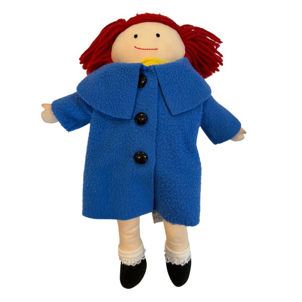 Vintage 1994 Eden Madeline Rag Doll 15” Blue Coat Red Plaid Dress